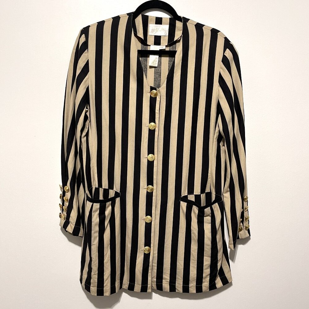 Womens VTG Longline Striped Blazer 12 Maximalist Gothic Steampunk Pirate Cosplay